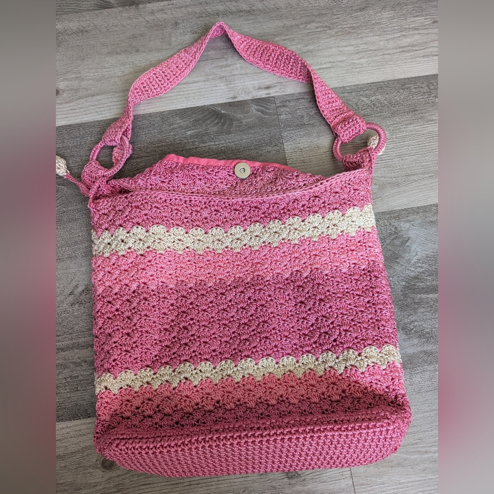 Pink and Cream Crochet Shoulder Bag